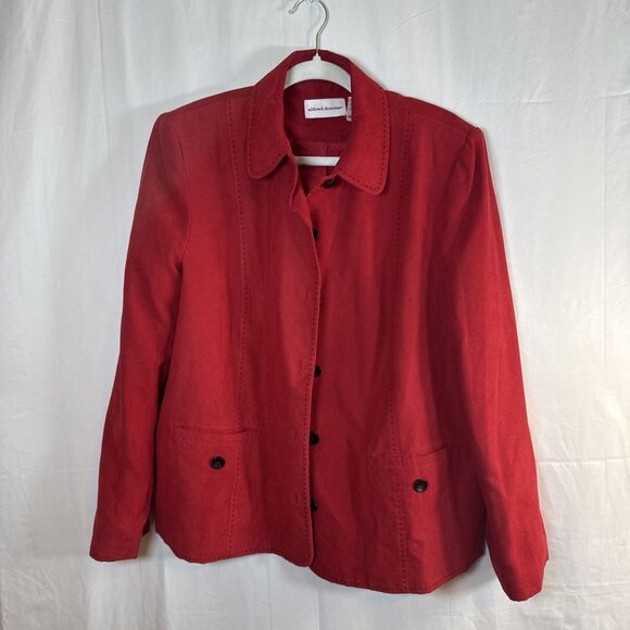 Alfred Dunner Red Faux Suede Polyester Button Up Jacket Size 16 Preowned - Picture 1 of 16